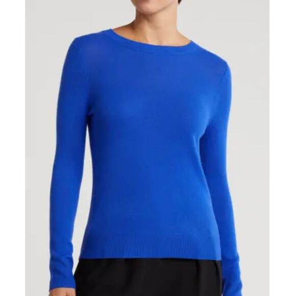 Nordstrom Cashmere Crewneck Sweater Long Sleeve In Blue Surf Size XS NWT - Picture 2 of 12